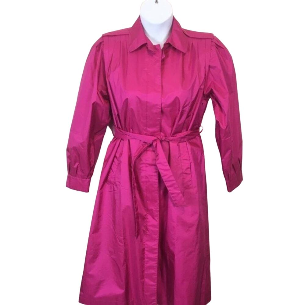 Misty Weather Raincoat Vintage Secretary Chic Raspberry Pink Trench sz 7 8 Bold